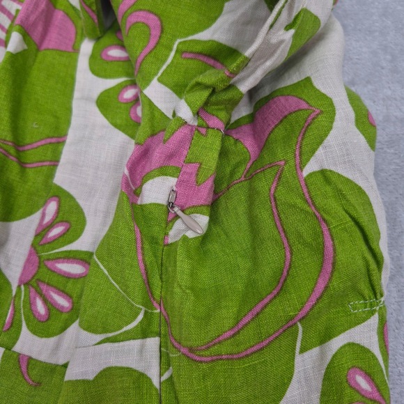 100% Linen Boden Womens 2 Floral Shift Dress Green Pink 70's Mini Sleeves Small - Picture 9 of 10